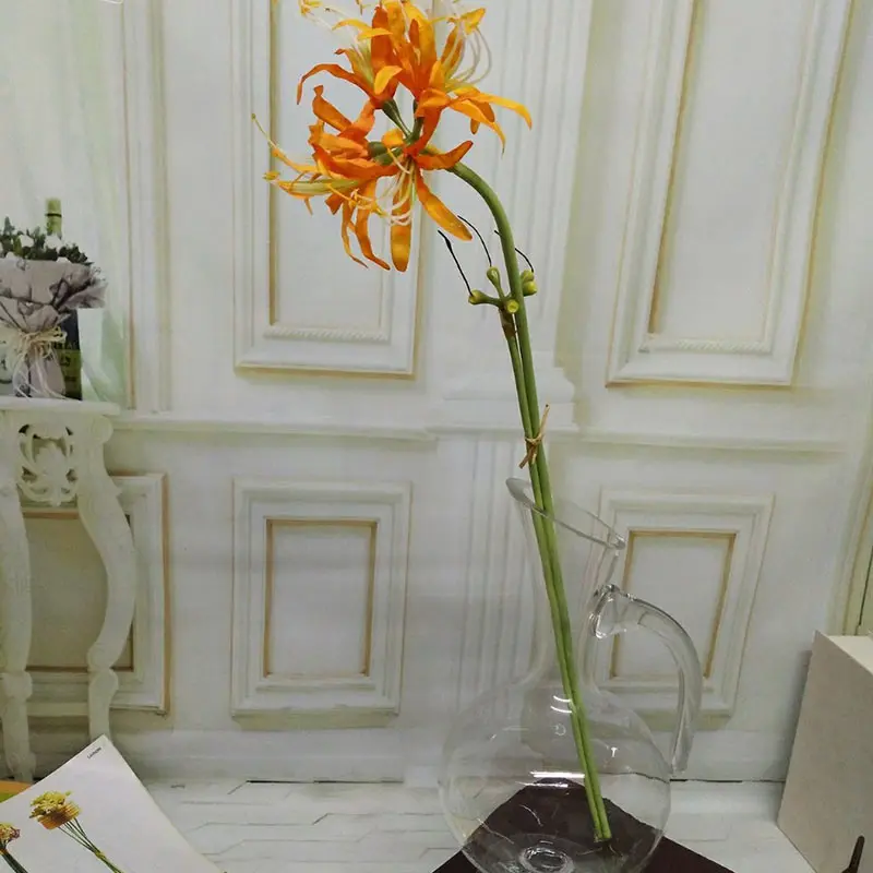 2 вилки искусственная хиганбана Цветочная ветка искусственная Орхидея шелковые цветы для дома свадебный декор стола - Цвет: orange