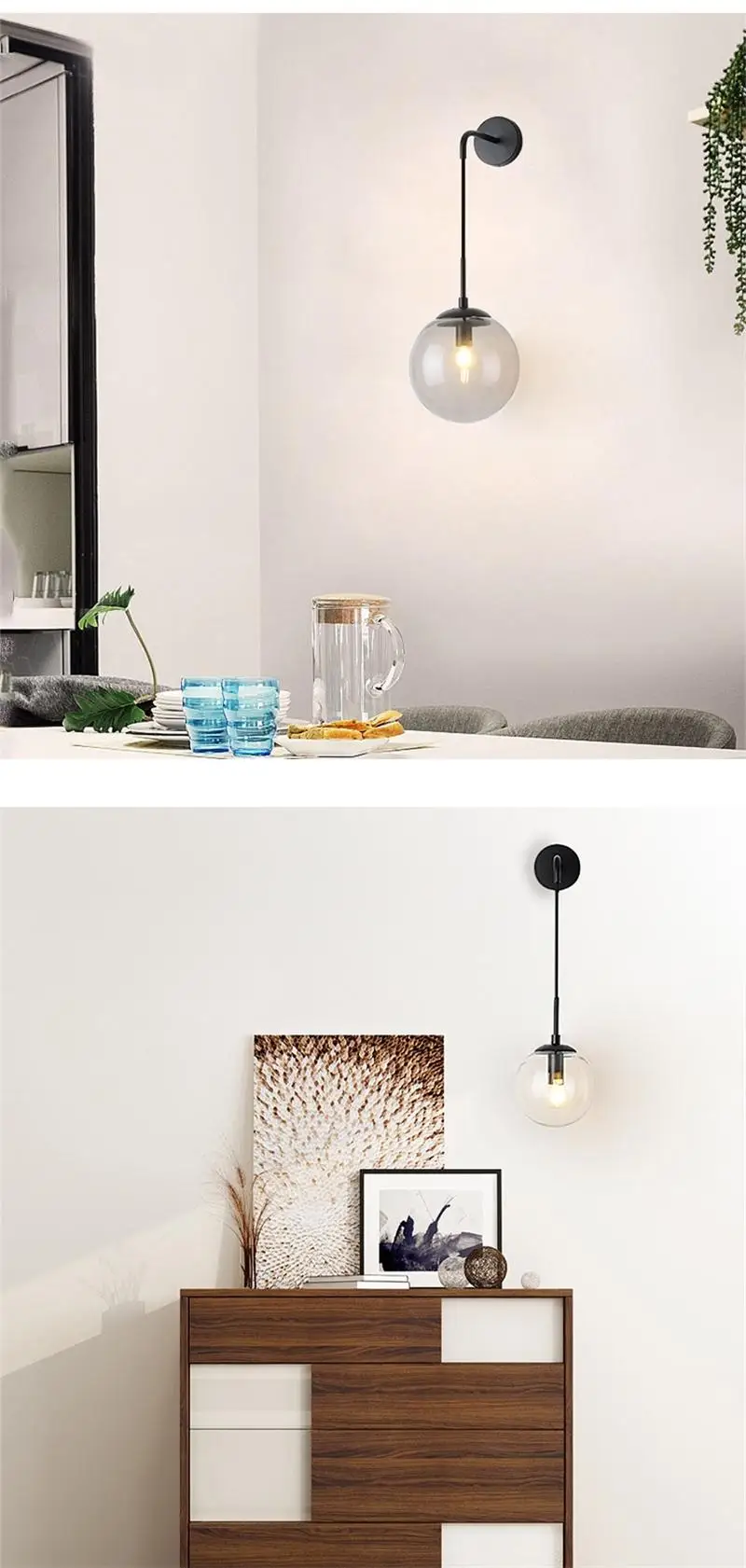 plug in wall lights Amber Smoky Gray Glass Ball Wall Lamp Round Magic Bean Golden Wall Light Kitchen Balcony Aisle Corridor Bedsides Lighting Sconce wall mounted bedside lights