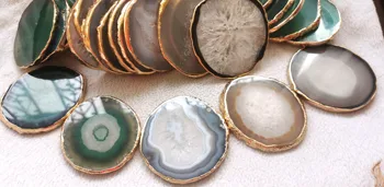 

round Agate Slice Coaster gold brass wrapped stone onyx Coasters Rock 60-100mm(4") Agate Slices Wholesale Slabs DIY