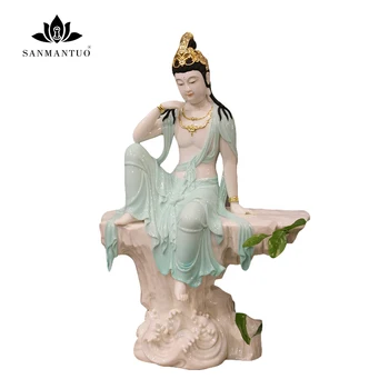 

Guanyin Bodhisattva statue home decoration ornaments white marble Buddhist supplies