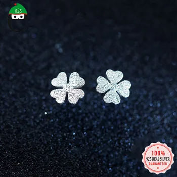 

ElfoPlataSi 100% 925 Sterling Silver Jewelry Stud Earring Clover Lucky Wish Gift For Women Girl Fine Silver Jewelry XY1509