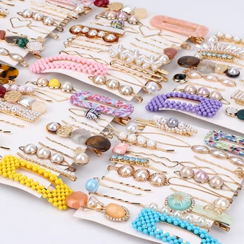 

CN Random 20Pcs/lot Trendy Pearl Hair Clips For Women Geometric Hair Barrette Square Hairpins Snap Hair Styling Accessories