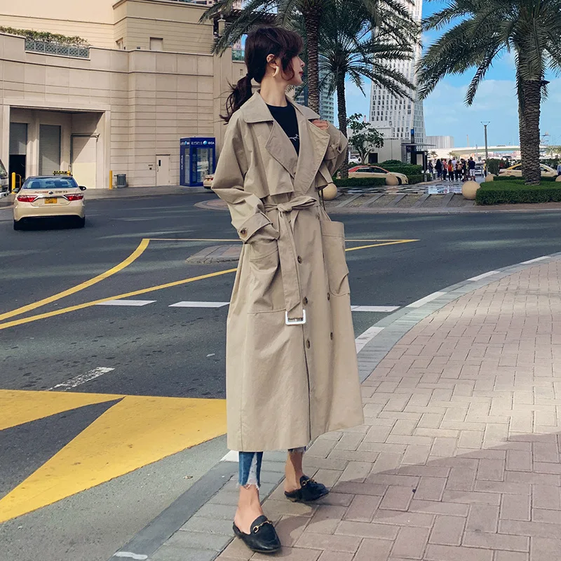 

2019 Popular Women's Spring And Autumn New Style Korean-style Loose Khaki Mid-length over-the-Knee Trench Coat Student