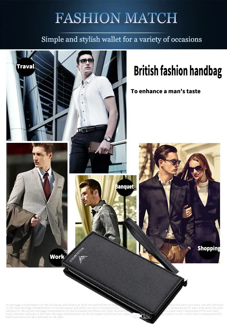 Mens Wallet Zipper Hasp Design Long Genuine Leather Business Phone For Credit Cards Clutch Wallet Men Gift