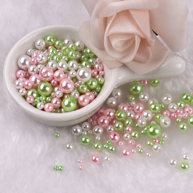 150-200Pcs Colorful ABS Imitation Pearls Mix 3-8mm Round Beads With Holes DIY Bracelet Charms Necklace Beads For Jewelry Making 2132 Mix Green Pink