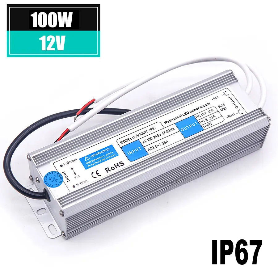 Waterproof IP67 LED Driver DC 12V 24V Lighting Transformer 10W 20W 30W 50W 80W 100W 120W 150W Power Supply for LED Strip Light (5)