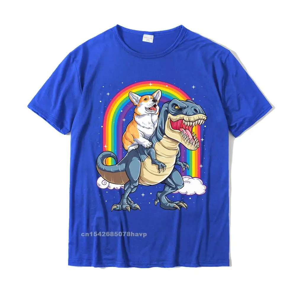 Mens Funky Gift Tops Shirt Round Collar Mother Day Pure Cotton T-shirts Custom Short Sleeve comfortable T Shirt Corgi Riding Dinosaur T rex Funny Space Galaxy Rainbow Gifts Premium T-Shirt__2249. blue