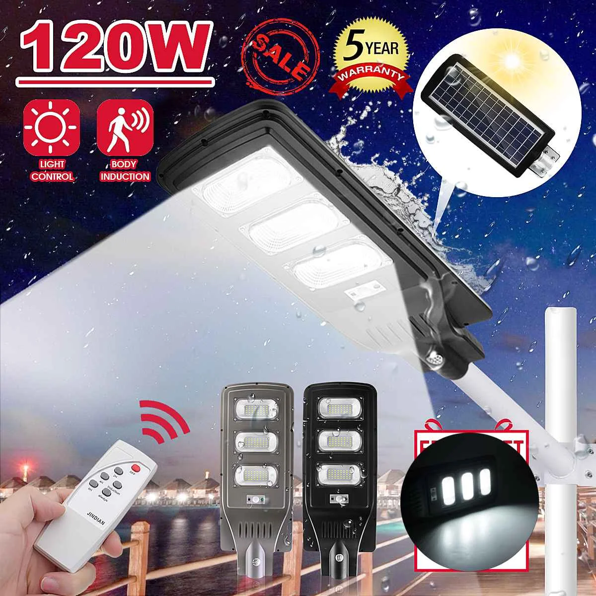 

120W LED Solar Street Light 120 LED Super Bright Motion Sensor Light Wall Lamp Outdoor with Remote Control Waterproof Security