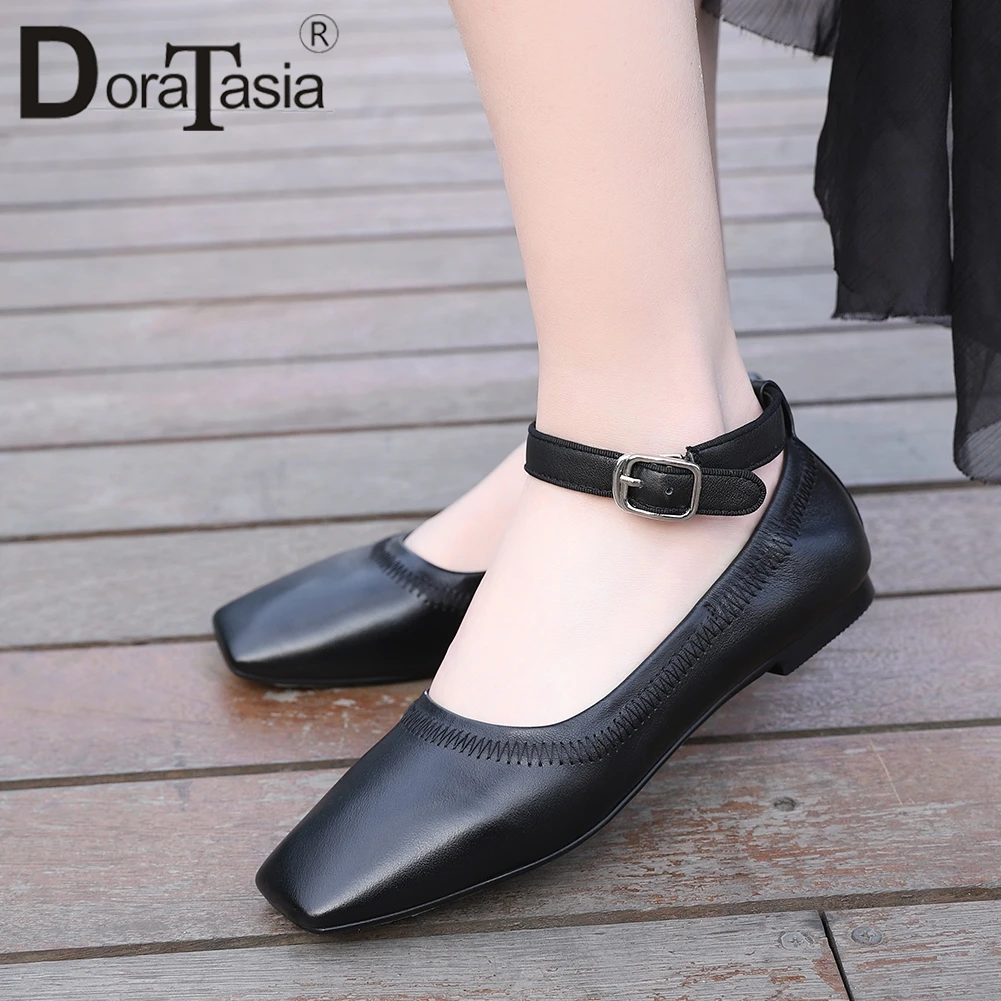 

DORATASIA New Arrival Lady Spring Comfort Soft Flats Fashion Square Heels Flats Women Casual Brand Genuine Leather Shoes Woman