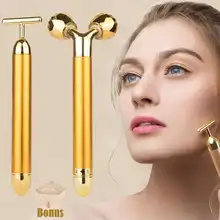 24k Gold Energy Beauty Bar Set 3d Face Vibration Massager Facial Massager Anti Aging Skin Tighten Firm Roller Reduce Double Chin