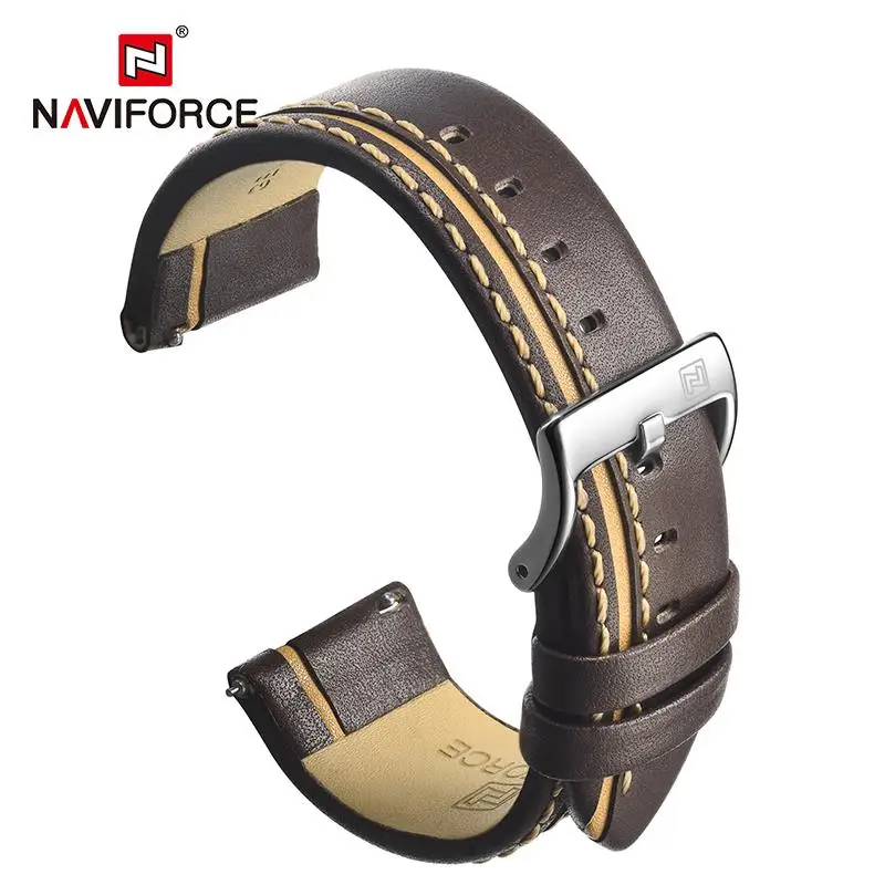 24mm Leather Brown Wrist Watch Strap Naviforce Brown Black Watch