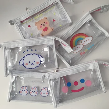 

Transparent Korean Storage Bag Cute Printing PU Cosmetic Bag Female Portable Large Capacity Neceser Transparente Bags EB50SN