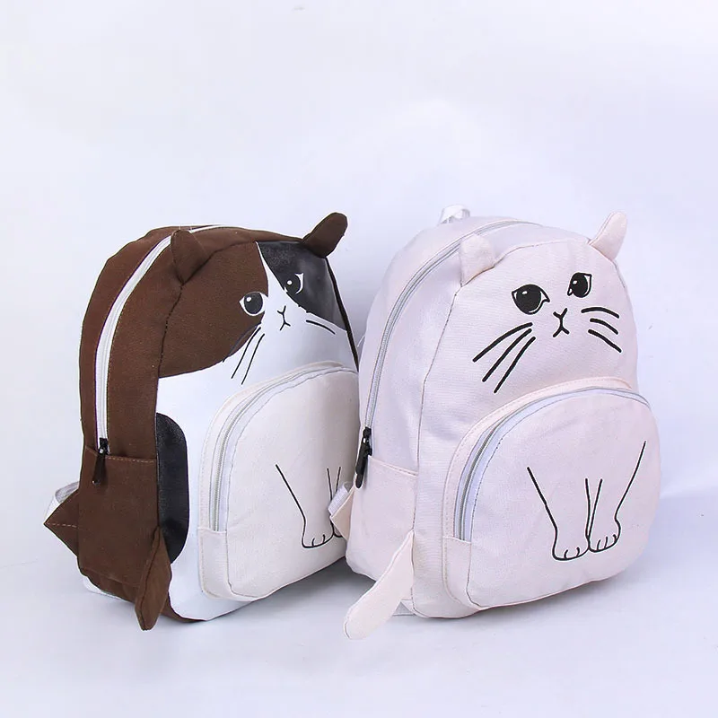 

2020 New Style Cute Cat Canvas Backpack Women's Korean-style Women's Middle School Students School Bag Cat Backpack