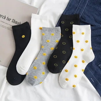 

2019 Autumn and Winter Cartoon Little Smiley Face Socks Children Korean Hipster Cotton Socks Expression Socks off-the-Shelf