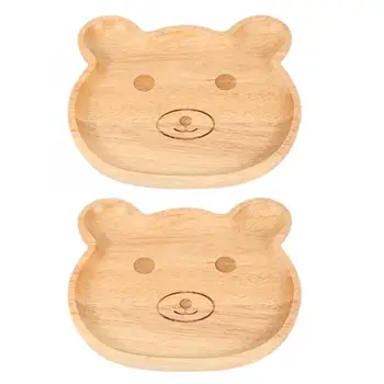 

2pcs Wood Tray Cartoon Bear Wooden Cookie Candy Tray Snacks Fruits Plates Holder Decoration Gold Tray Decoration