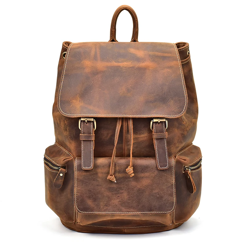 US $78.00 Maheu Vintage Leather Travel Backpack Men Women Packsack Leather Knapsack Student School Bag Vintage Rucksacks 14