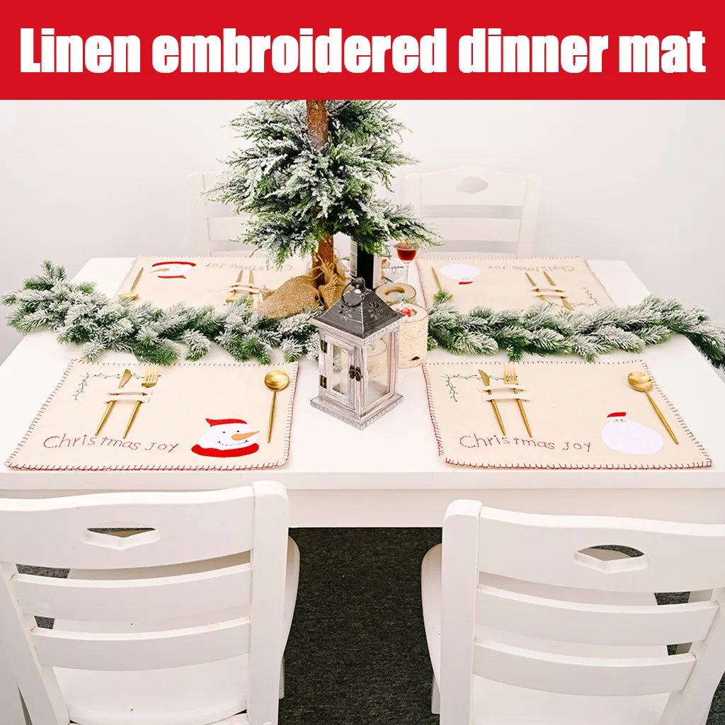 

Tableware Pad Placemat Table Mat Old Man Linen Embroidery Placemats Restaurant Coaster Placemat for Dining Table Tablecloth New