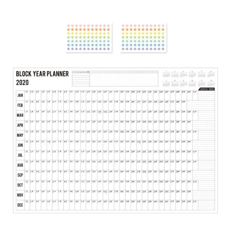 Год календарь ГОД ПЛАНИРОВЩИК Памятка годовой график ежедневно с наклейками точек