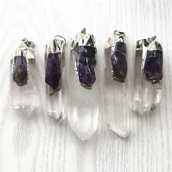 

Wholesale Natural Gems Chakra Stones Clear Crystal Pillar Amethysts Column Reiki Pendants Nickles Gifts for Women Jewelry Making