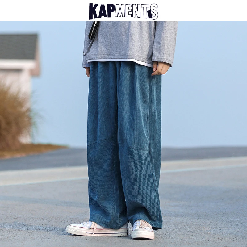 

KAPMENTS Men Corduroy Harajuku Wide Leg Pants 2023 Overalls Mens Japanese Streetwear Sweatpants Male Korean Casual Joggers Pants