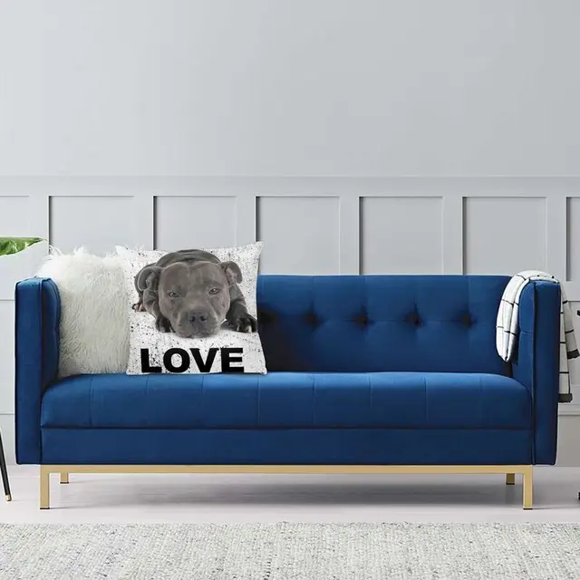 Luxury Cute Staffordshire Bull Terrier Dog Love Cushion Cover