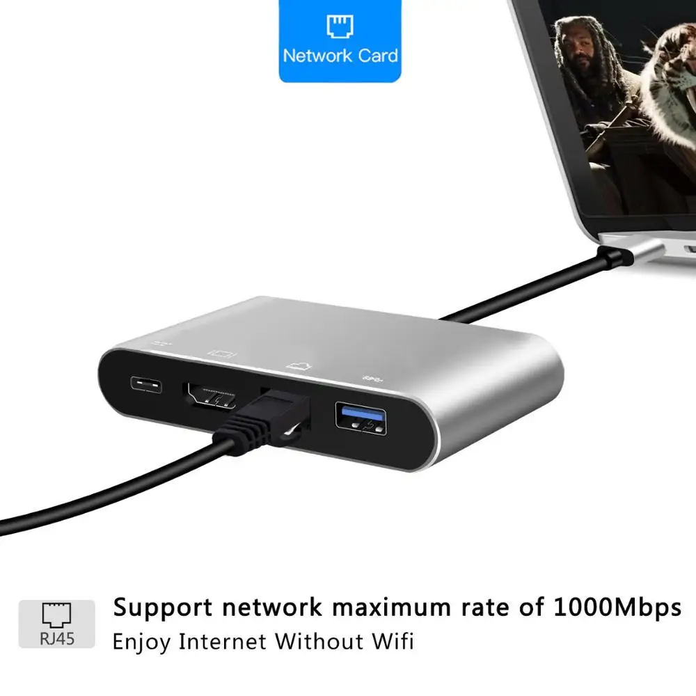 USB Type-C Thunderbolt 3 to HDMI 4K Ethernet Gigabit Adapter USB-C USB 3.0 Hub Converter Type-C PD OTG Hub Adapter for Macbook 3
