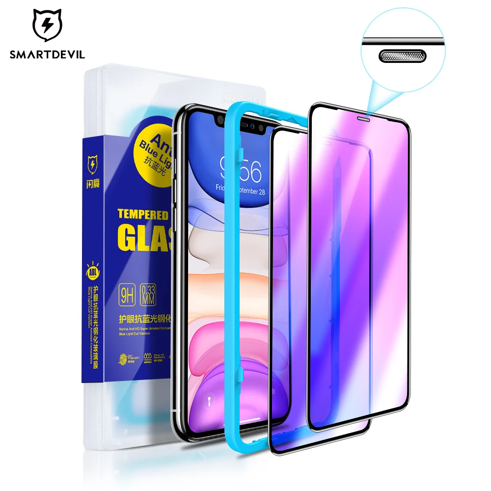 SmartDevil 2Pcs Screen Protectors For iPhone 11Pro 11 Pro Max Full Cover Dust Proof Glass For iPhone X XS MAX XR Anti Blue Ray