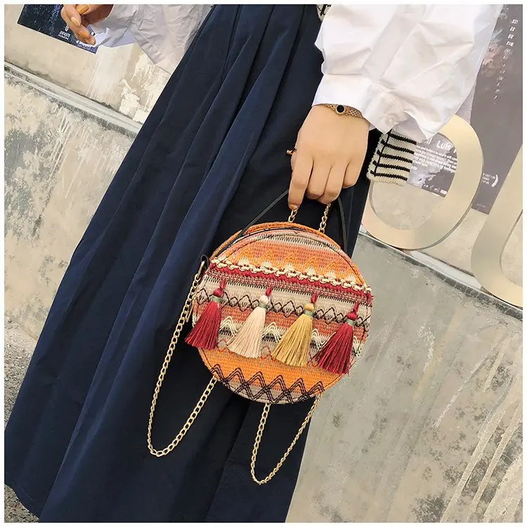 

Bag New Style Weaving Tassels WOMEN'S Bag Fashion Chain Women's Shoulder Oblique Hand Small round Bag