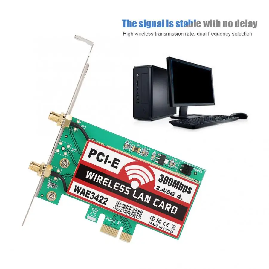WAE3422 настольный компьютер встроенная сетевая карта PCI-E Беспроводная 2,4 ГГц/5 ГГц Двухдиапазонная 300 Мбит/с