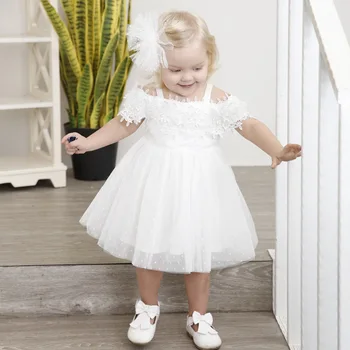 

Toddler Infant Baby Girl Mesh Princess Dress Sleeveless Off Shoulder Embroidered Lace Tulle Swan Dress for Wedding Birthday Gown