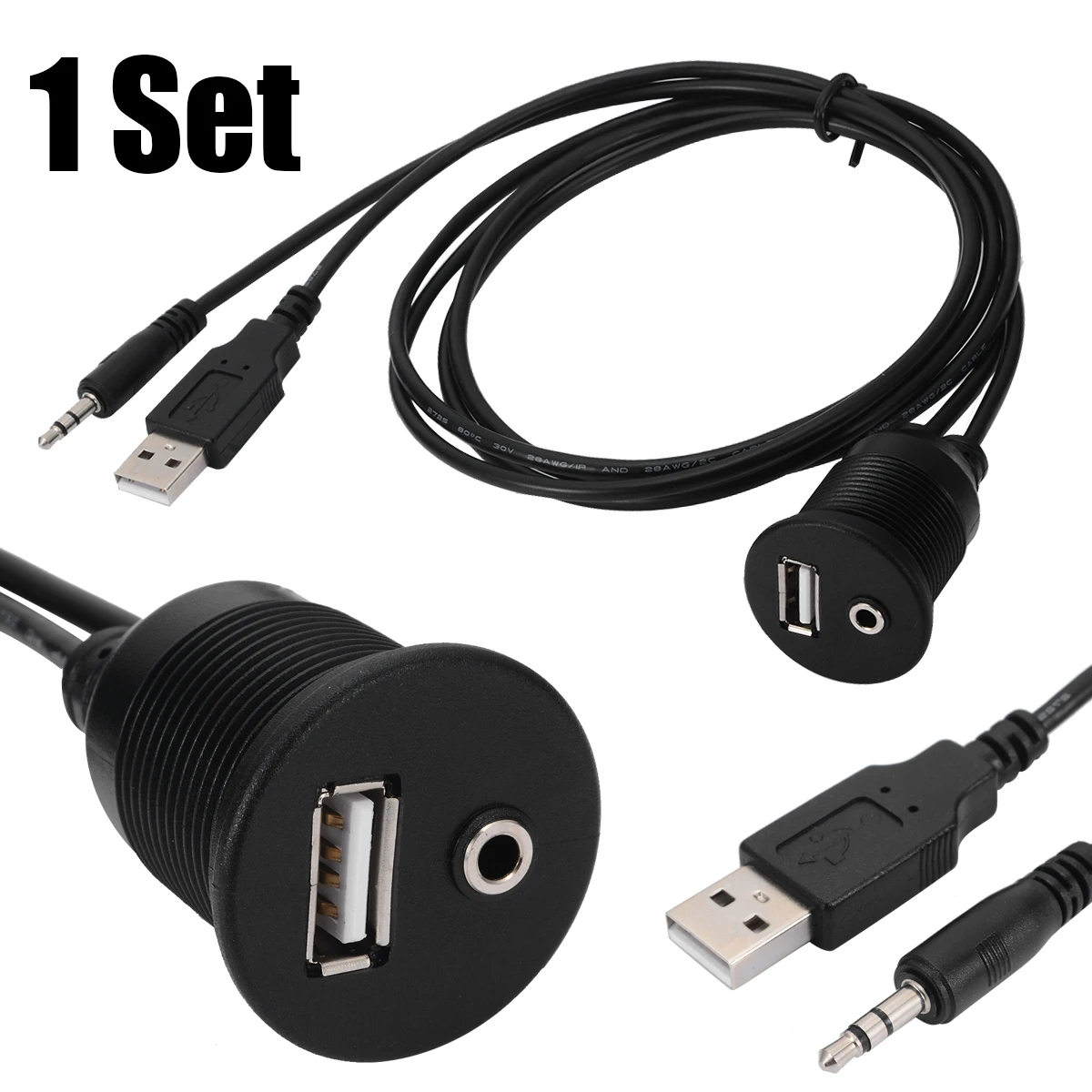 USB Dashboard Flush Mount Panel USB 2.0 3.5mm AUX Extension Dashboard