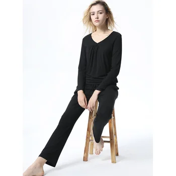

New Ladies Pajamas Set V-neck Long Sleeve Pants Modal Home Wear