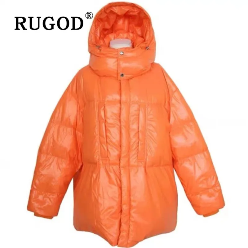 RUGOD плотное теплое длинное зимнее оранжевое пальто для женщин водолазка размера плюс элегантное пальто Дамская мода