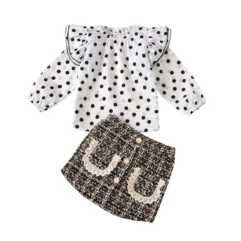 

HIPAC 2Pcs Baby Girls Spring Long Sleeve Top + Skirt Outfits Set Fashion White Black Wave Dot Princess Style Girl Clothes