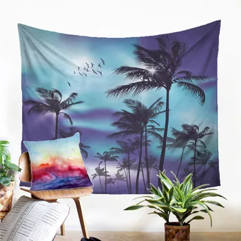 

A Sea Coconut Tree Tapestry Wall Hanging Sandy Beach Picnic Rug Camping Tent Sleeping Pad Home Decor Bedspread Sheet Wall Cloth