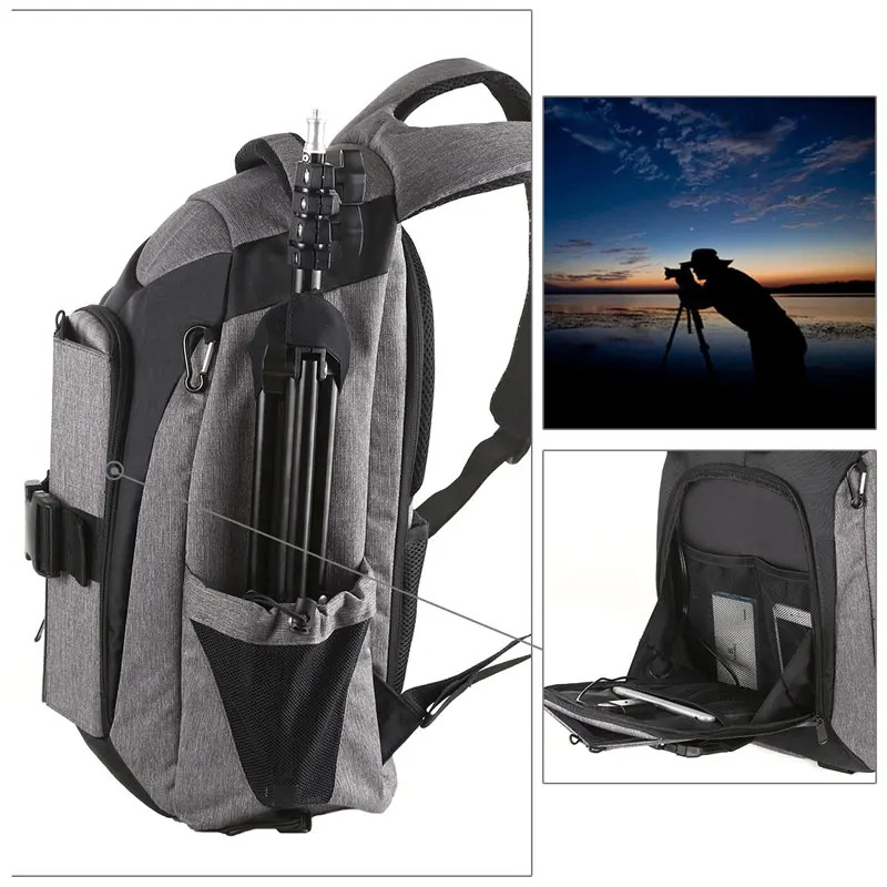 14W Solar SLR Camera Backpack Large Capacity Outdoor Camera Bag Photo Bag With Charge USB Hole For 