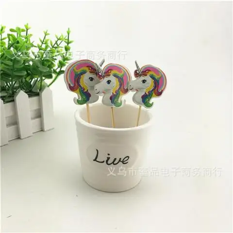 Toothpick flag-10pcs Единорог День рождения Декорации одноразовые набор столовых приборов Единорог шар чашки тарелки салфетка для детей на день рождения Единорог вечерние поставки - Цвет: Toothpick flag-10pcs