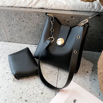 

2 Pcs/Set Solid Color Pu Leather Bucket Bags For Women 2020 Fashion Chain Crossbody Bags Female Small Shoulder Bag Lady Handbags
