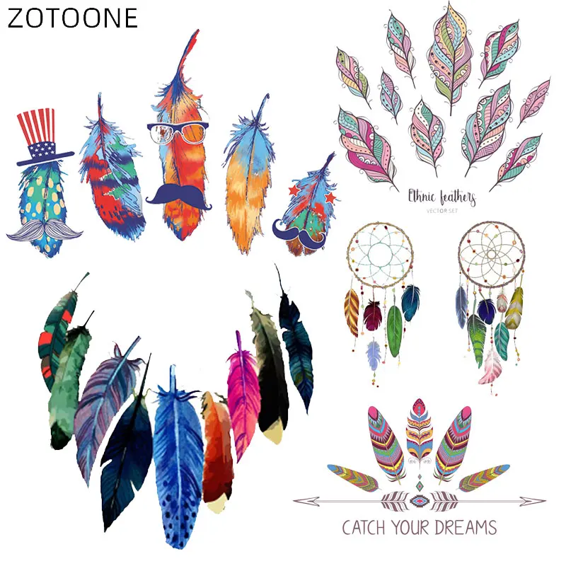 

ZOTOONE Colorful Feathers Patches for Clothing Iron on Dreamcatcher Stickers for Kids DIY Patch Heat Transfers Bag Appliqued D