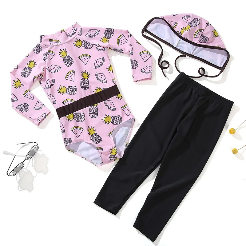 

South Korea Outdoor Beach Sun-resistant GIRL'S One-piece Swimming Suit Jellyfish Belt Swimming Cap Split Type Trousers CHILDREN'