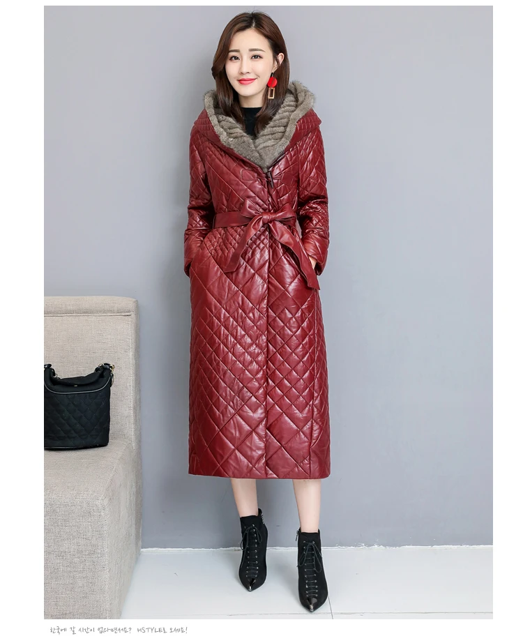 Long Section Imitation Sheepskin Coat Female Winter Fashion New Mink Fur Collar Hooded Thick Warm Leather Jacket Tide