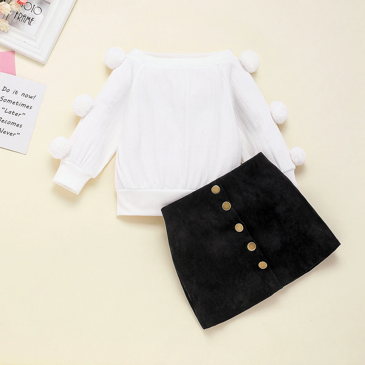 

2019 Newborn Baby Kid Girl Winter Autumn Fall Warm Clothing Outfits Sets Hairball Knit Tops+Button Mini Skirt 1-6T Free shipping