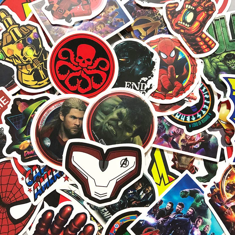 50PCS Marvel The Avengers Super Hero Stickers pattern Sticker For Skateboard Guitar Luggage Motorcycle Car Phone Laptop Sticker