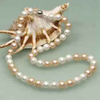 

Beautiful Genuine Natural 8-9MM pink white Freshwater Pearl Necklace 17" 18"
