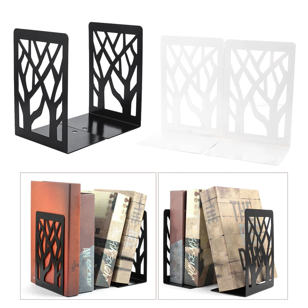1Pair New Contemporary Mat Simple Metal Bookends Book Ends Pair Black