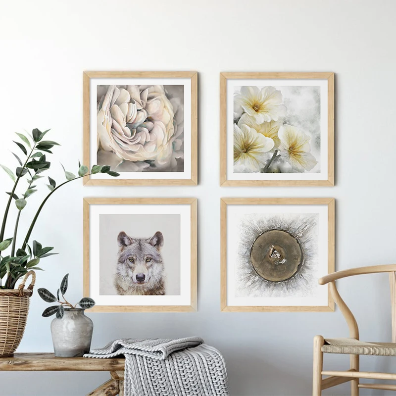 Vintage Style Posters and Prints Wolf Flowers Wall Art Canvas Painting Nordic Pictures Living Room Home Aisle Decoration | Дом и сад