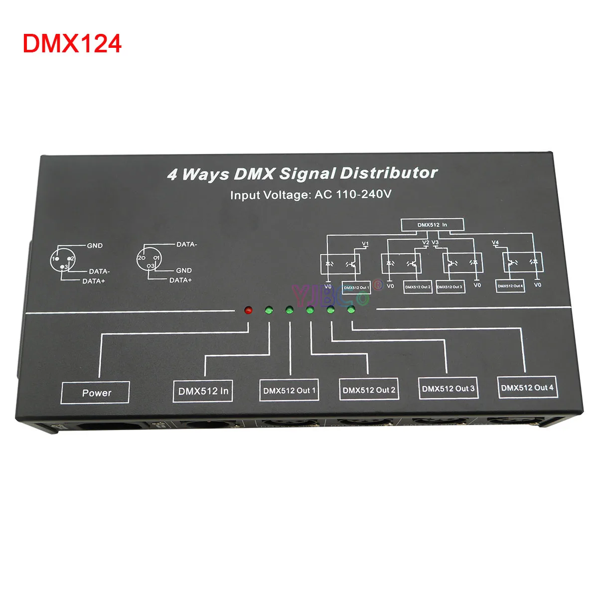 DMX512 сплиттер усилителя DMX124 DMX повторитель сигнала 4CH 4 выхода порта 4 способа DMX Sinnal дистрибьютор; AC100V-240V вход