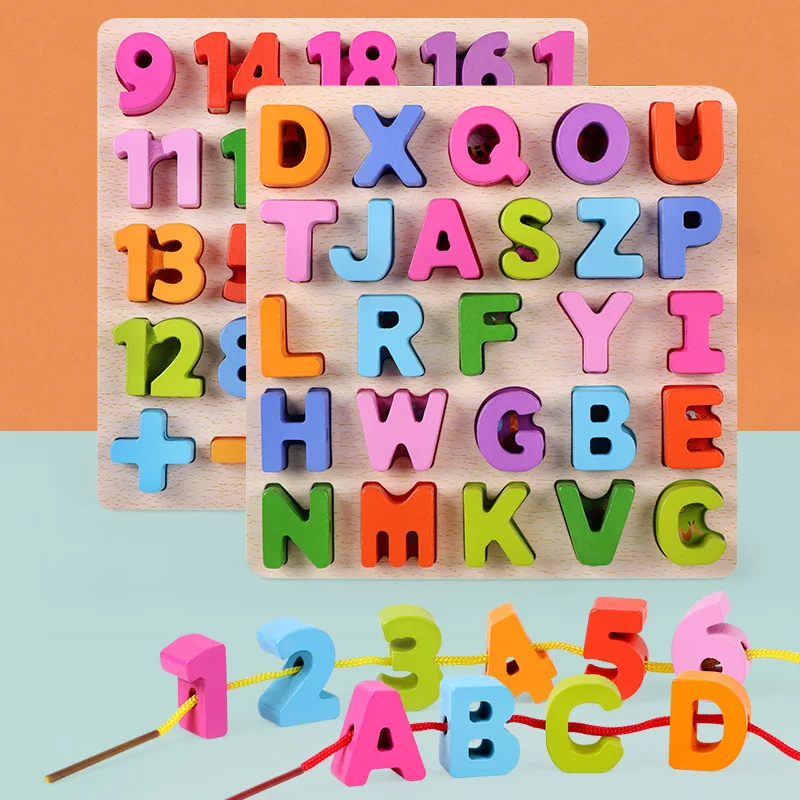 

Children with Numbers Beaded Bracelet Wooden Qizhi Jigsaw Puzzle Educational Toy Baby Lettered Jigsaw Puzzle Practice Toy