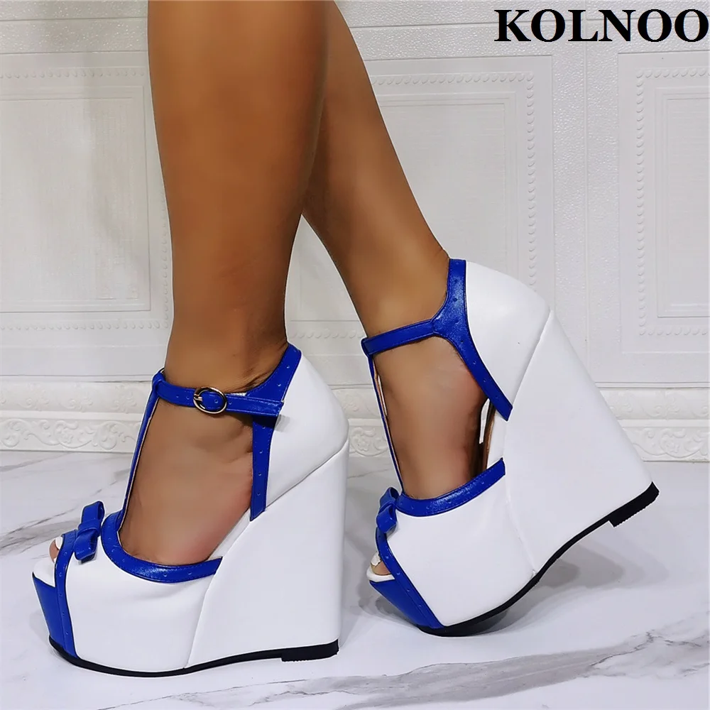 

Kolnoo New Handmade Ladies Wedges Heel Sandals T-strap Peep-toe Sexy Platform Xmas Evening Party Prom Fashion Summer Daily Shoes