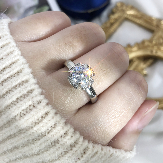 Diamond Rings For Women Zircon Charms Bridal White Gold Engagement Promise Ring Trendy Korean Marriage Jewelry Wholesale